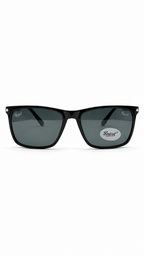 Persol 3010 Glossy Black Rectangular Sunglasses – Dark Grey Lenses (53mm)