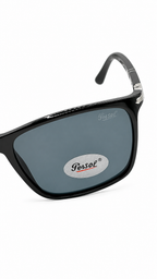 Persol 3010 Glossy Black Rectangular Sunglasses – Dark Grey Lenses (53mm)