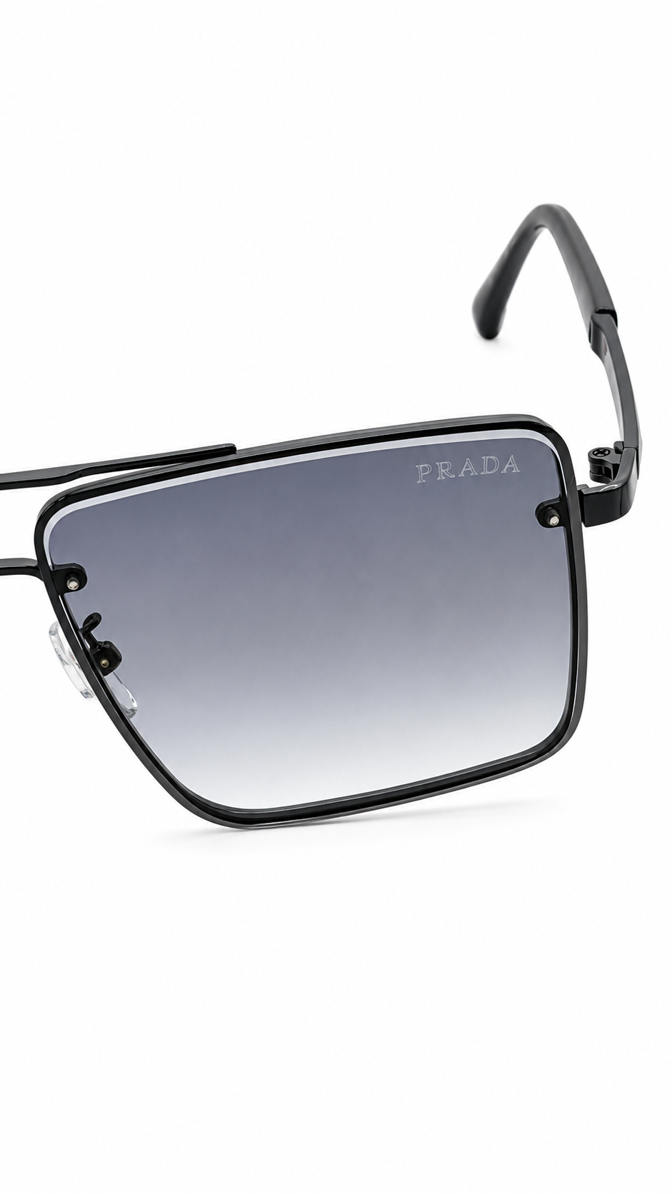 Prada 2051 C1 Black Double Bridge Navigator Sunglasses – Gradient Grey Lenses (62mm)