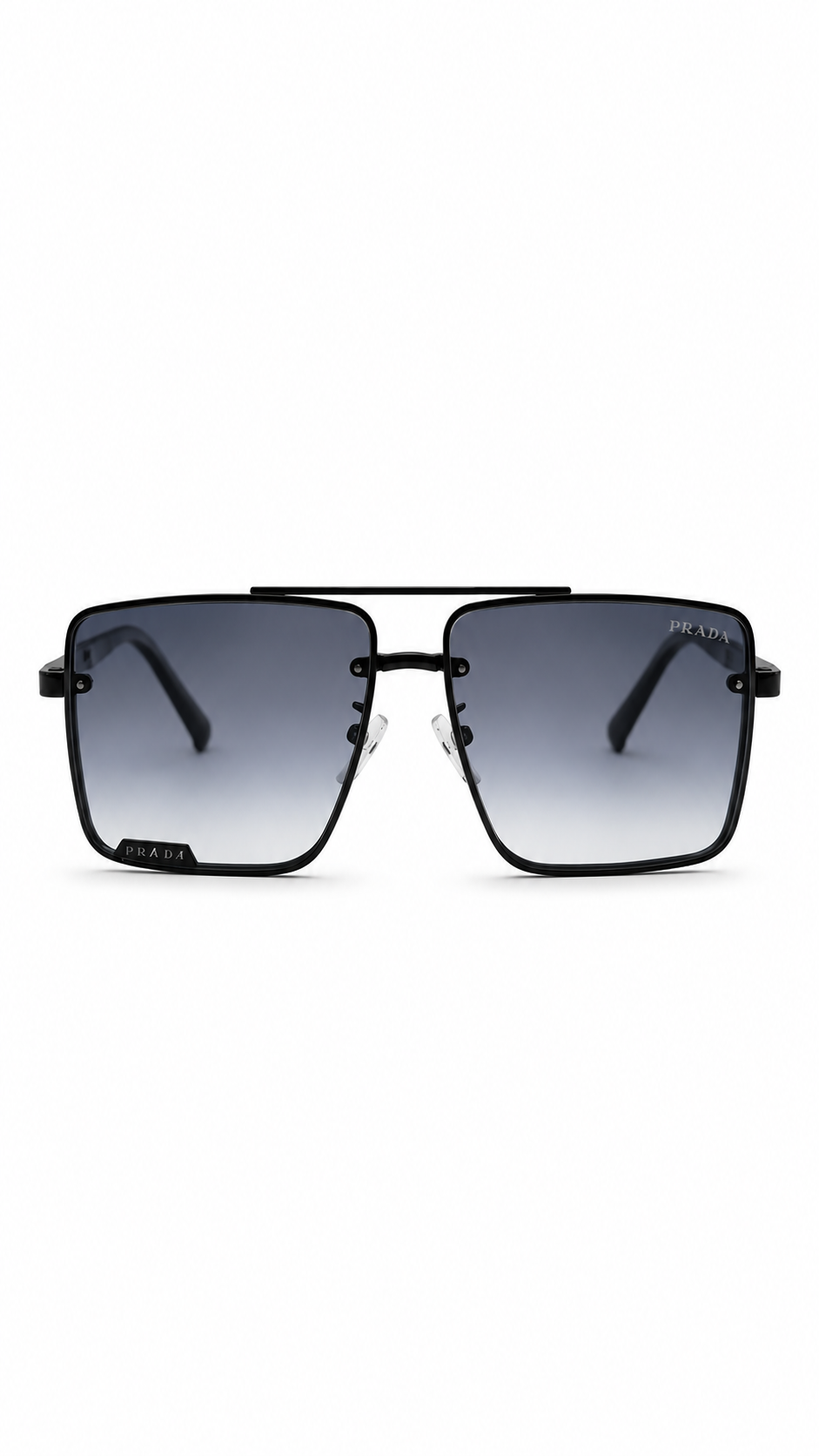 Prada 2051 C1 Black Double Bridge Navigator Sunglasses – Gradient Grey Lenses (62mm)