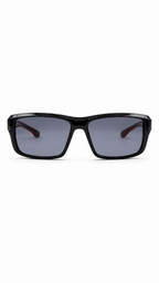 specsaver Glossy Black Sport Rectangular Sunglasses – Grey Lenses