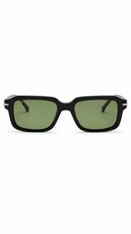 BOSS 1596/S Black Rectangular Sunglasses with Green Lenses (53mm)