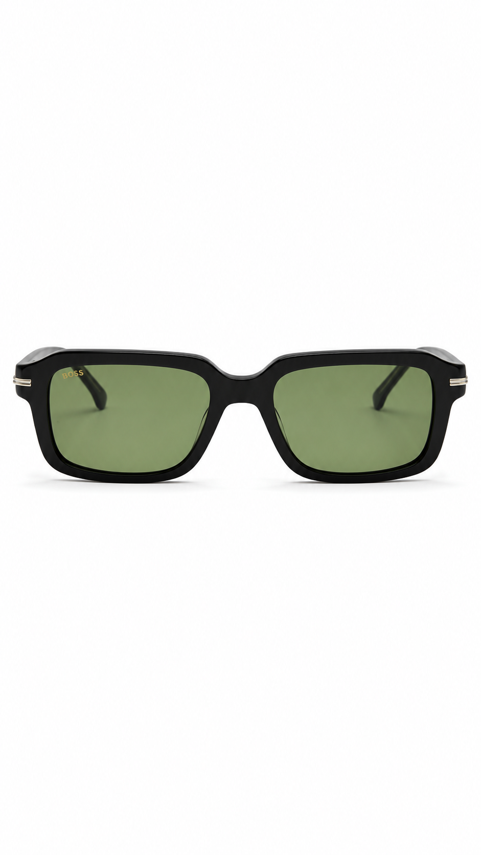 BOSS 1596/S Black Rectangular Sunglasses with Green Lenses (53mm)