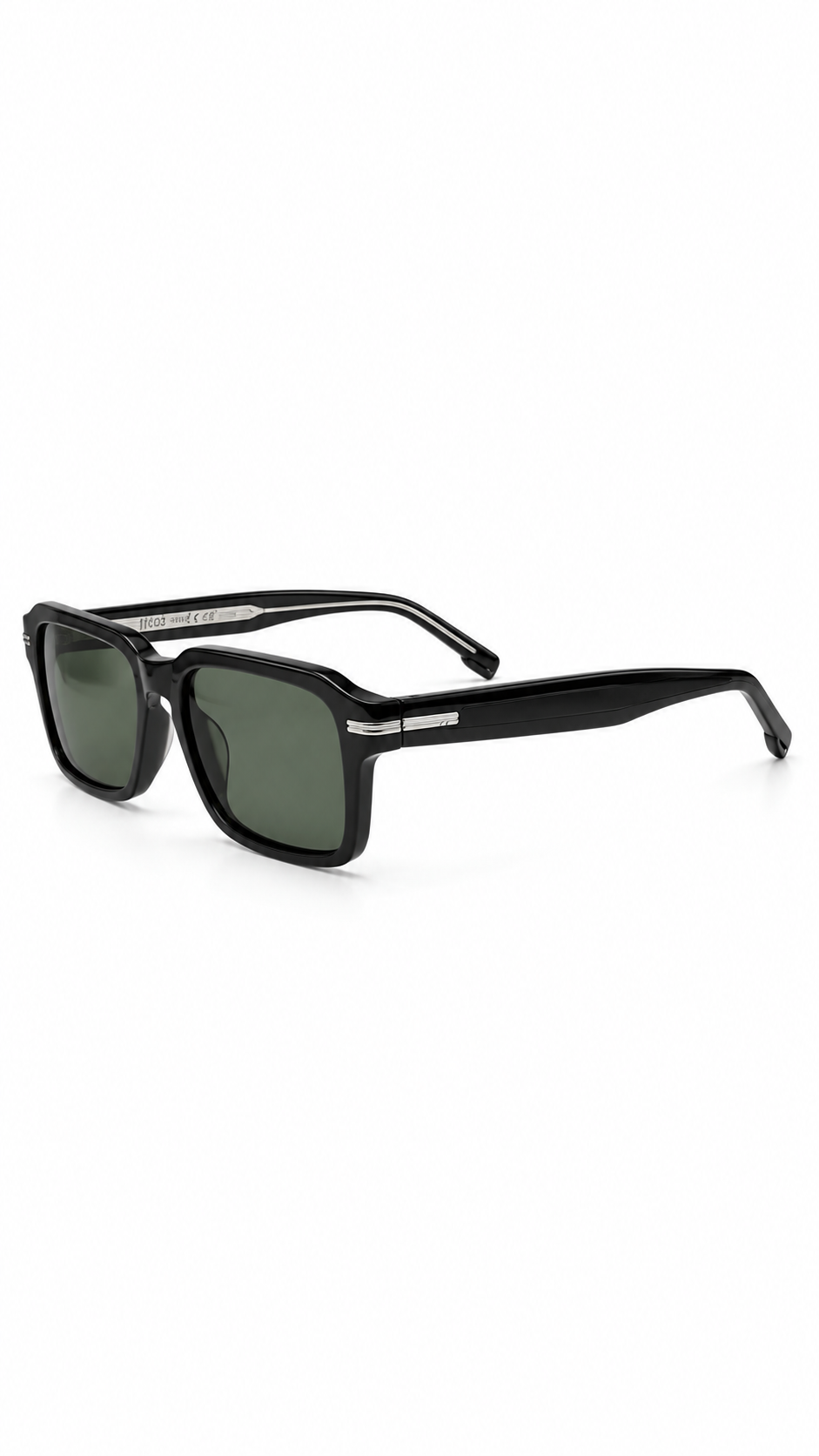 BOSS 1596/S Black Rectangular Sunglasses with Green Lenses (53mm)