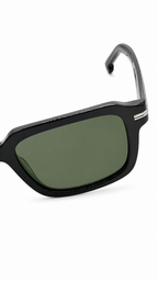 BOSS 1596/S Black Rectangular Sunglasses with Green Lenses (53mm)