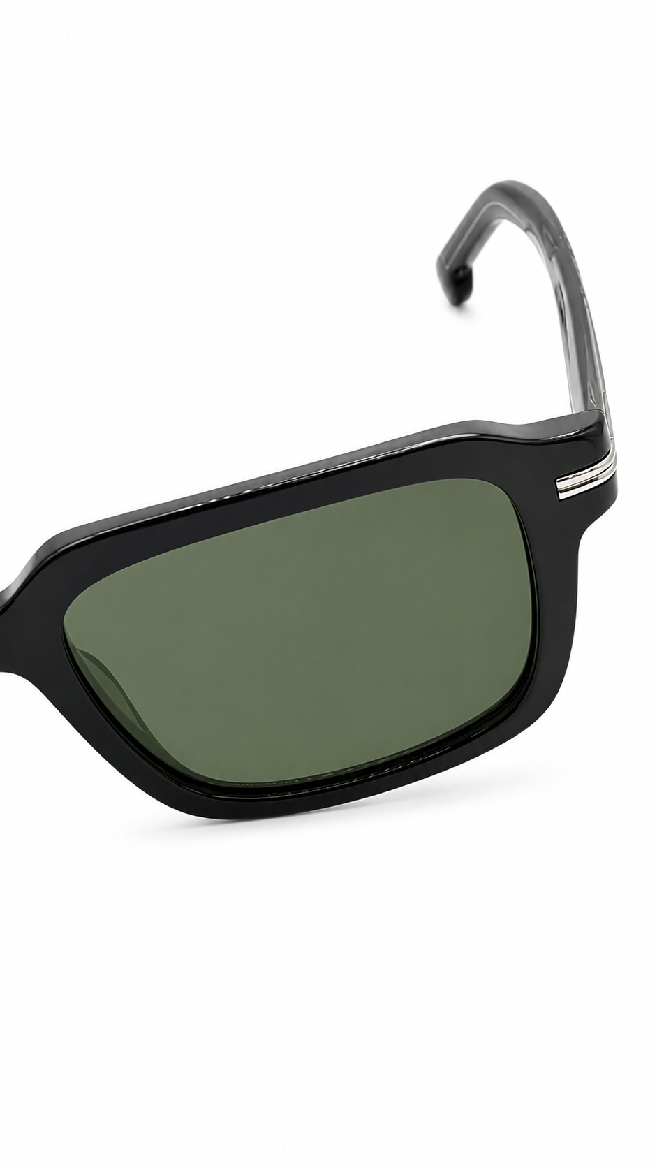 BOSS 1596/S Black Rectangular Sunglasses with Green Lenses (53mm)