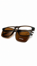 Ray-Ban RX8065 Matte Brown Square Optical Frames with Polarized Clip-On Lenses (54mm)