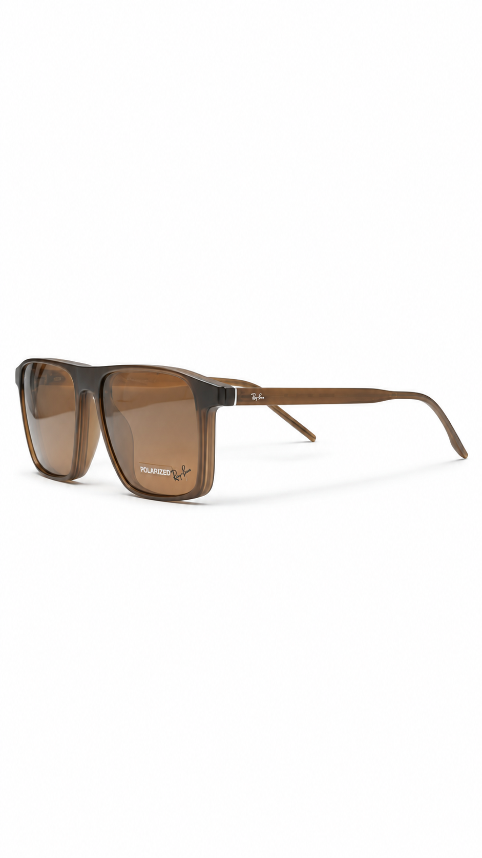 Ray-Ban RX8065 Matte Brown Square Optical Frames with Polarized Clip-On Lenses (54mm)
