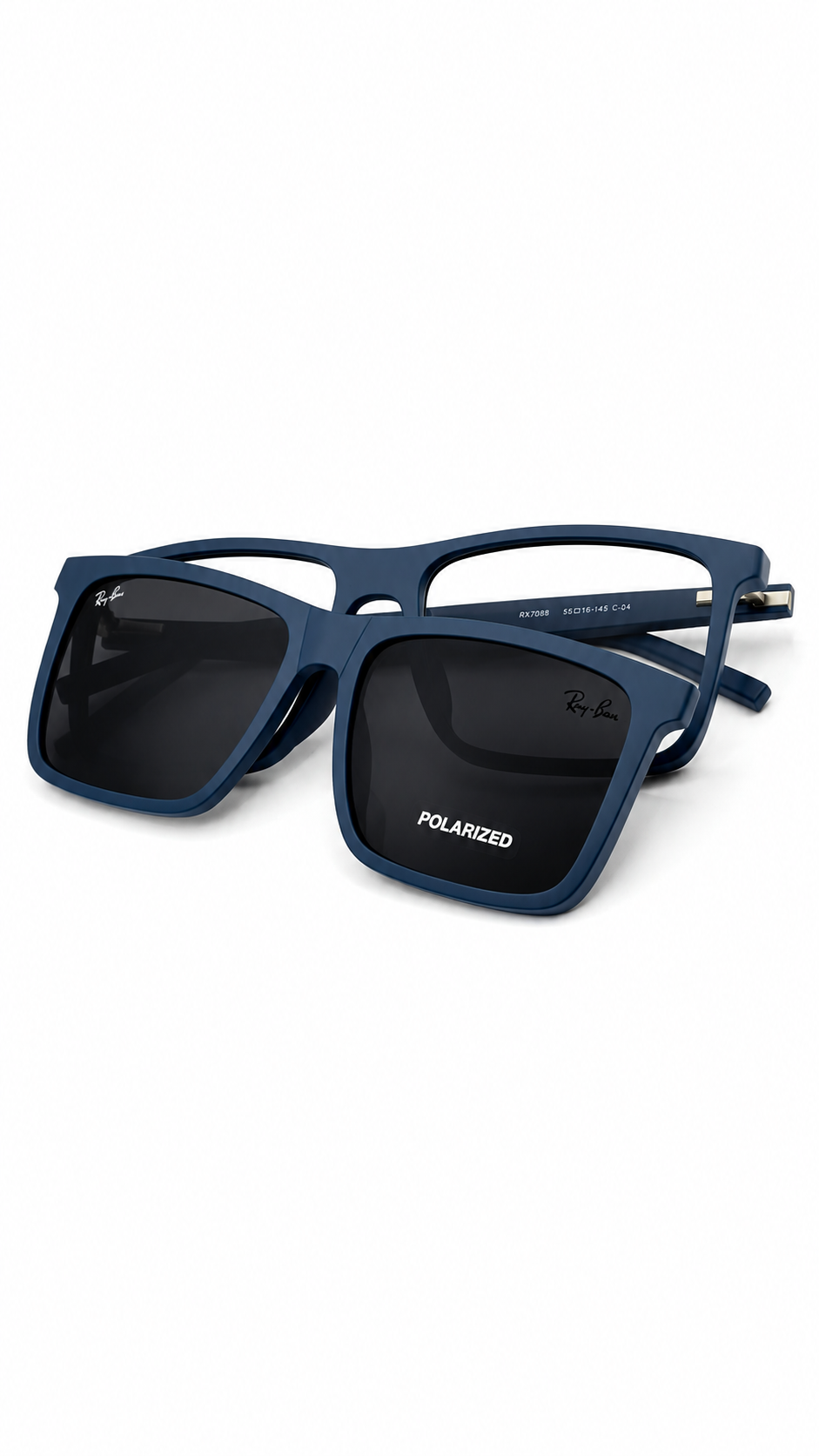 Ray-Ban RX8088 Matte Blue Square Optical Frames with Polarized Clip-On Lenses (55mm)