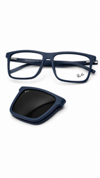 Ray-Ban RX8088 Matte Blue Square Optical Frames with Polarized Clip-On Lenses (55mm)