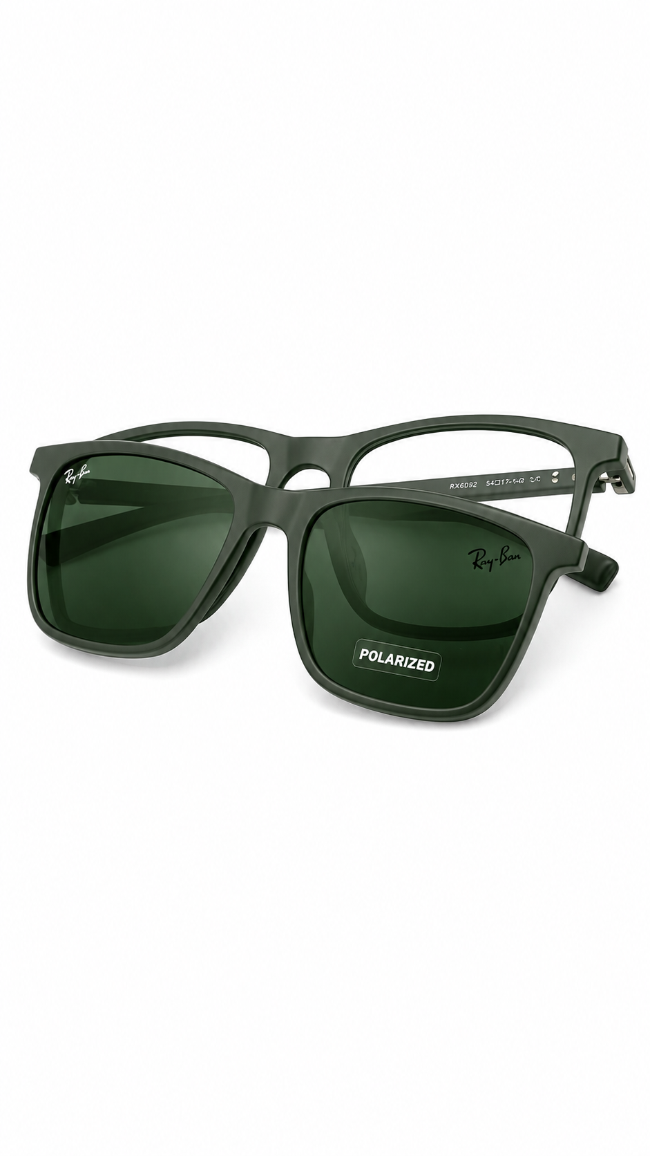 Ray-Ban RX8092 Matte Olive Green Square Optical Frames with Polarized Clip-On Lenses (54mm)