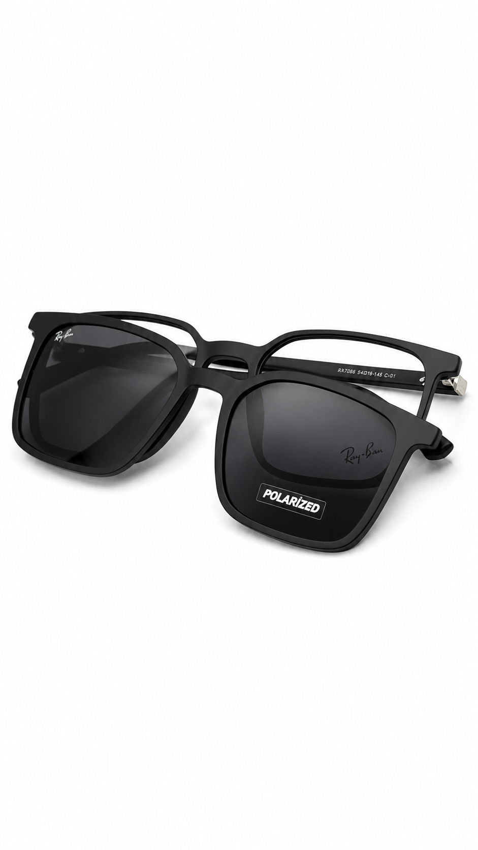 Ray-Ban RX8073 Matte Black Square Optical Frames with Polarized Clip-On Lenses (54mm)