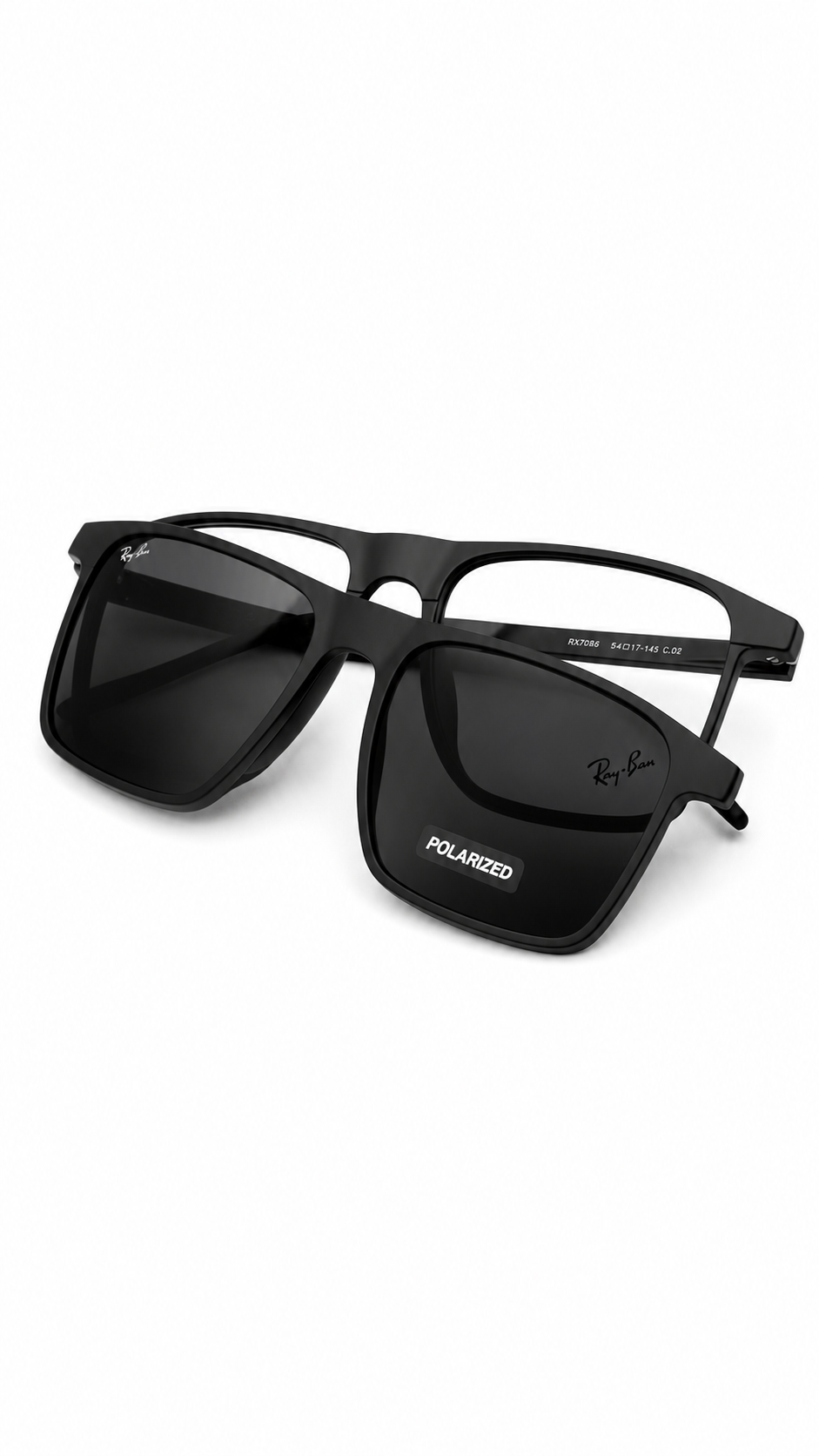 Ray-Ban RX8065 Matte Black Square Optical Frames with Polarized Clip-On Lenses (54mm)