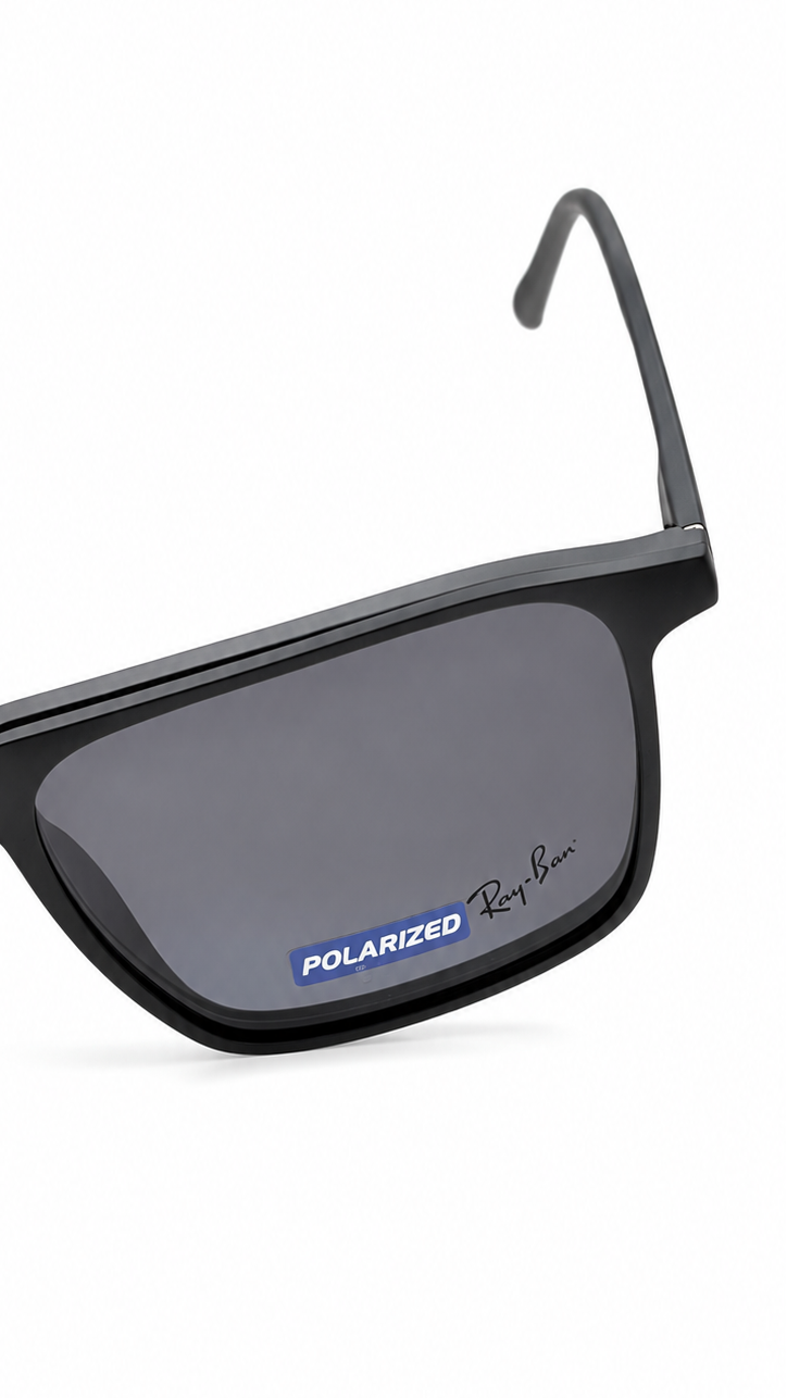 Ray-Ban RX8065 Matte Black Square Optical Frames with Polarized Clip-On Lenses (54mm)