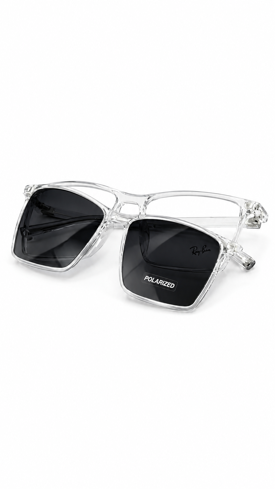 Ray-Ban RX7063 Clear Transparent Square Optical Frames with Polarized Clip-On Lenses (54mm)