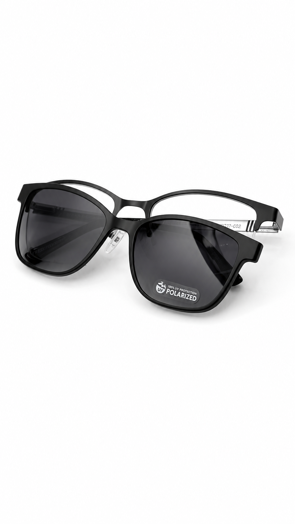 Mondo 0568 Matte Black Square Optical Frames with Polarized Clip-On Lenses (53mm)