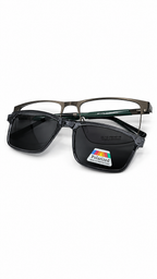 Olive Premium PLE004SP Matte Dark Gunmetal Eyeglasses with Polarized Clip-On Lenses (56mm)