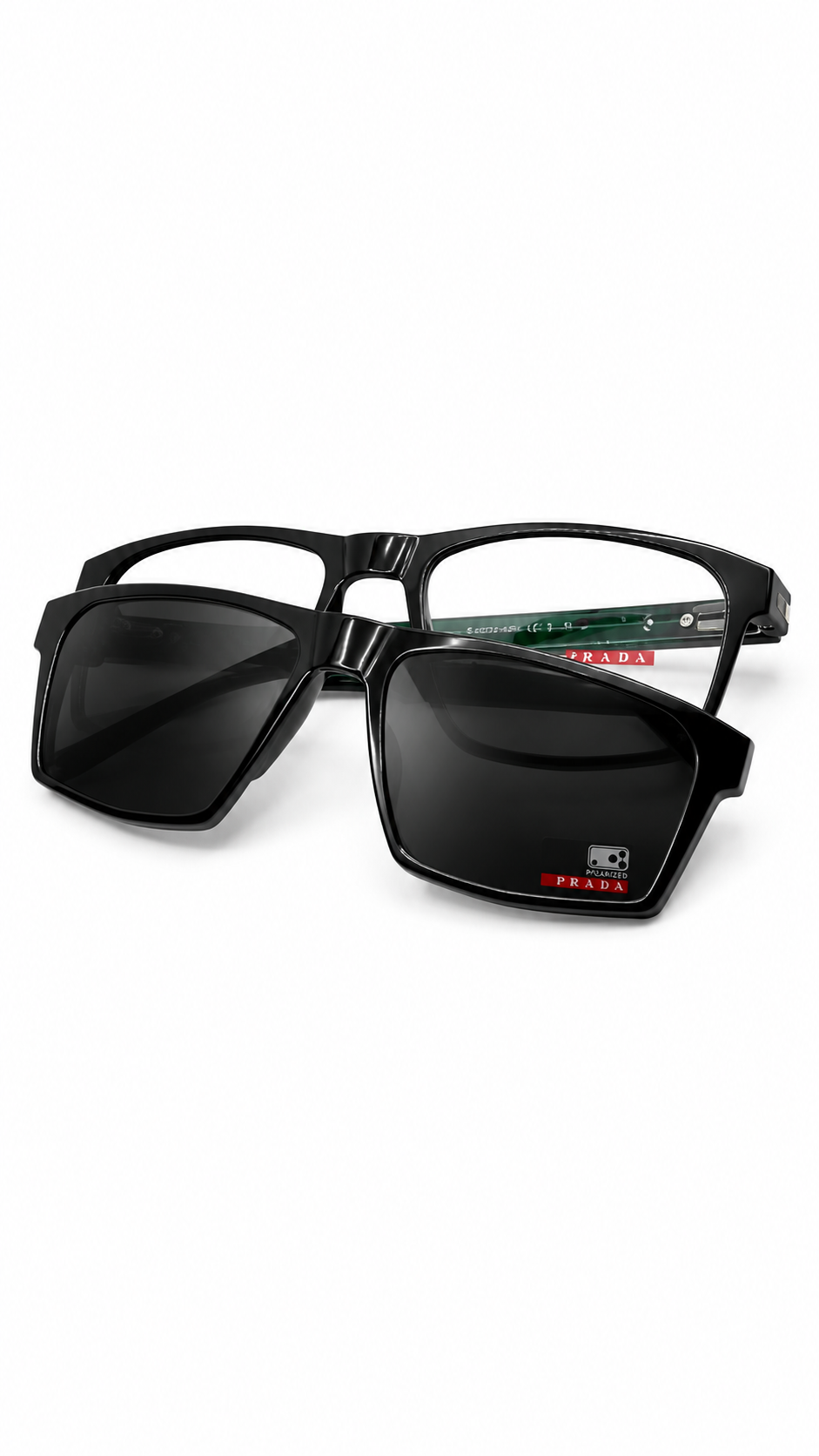 Prada Linea Rossa 5015 Glossy Black Square Optical Frames with Polarized Clip-On Lenses (54mm)