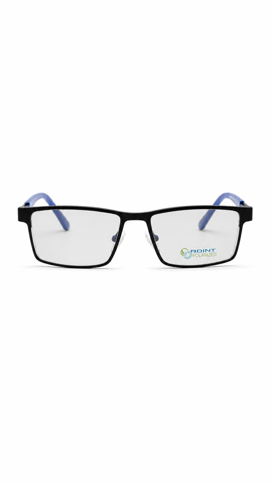 Point 6083 Matte Black & Blue Square Optical Frames with Photochromic Polarized Clip-On (54mm)