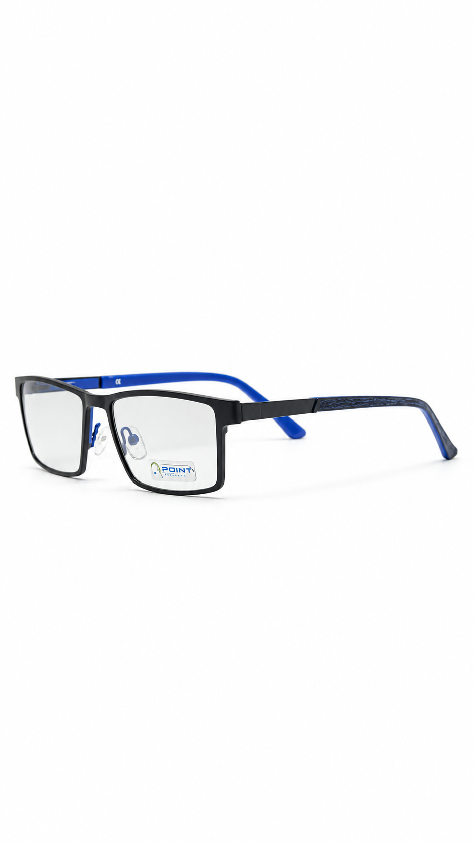 Point 6083 Matte Black & Blue Square Optical Frames with Photochromic Polarized Clip-On (54mm)