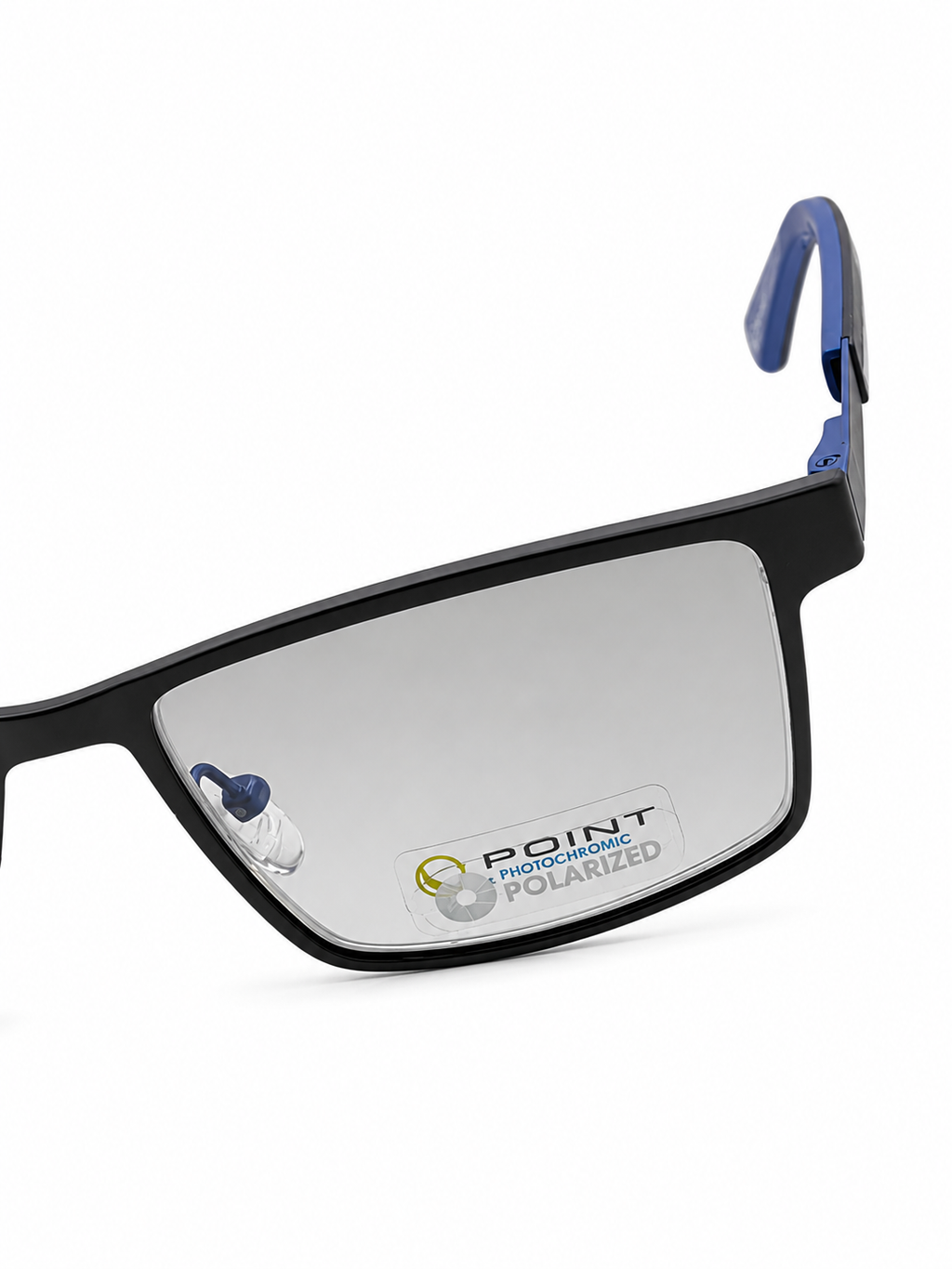Point 6083 Matte Black & Blue Square Optical Frames with Photochromic Polarized Clip-On (54mm)