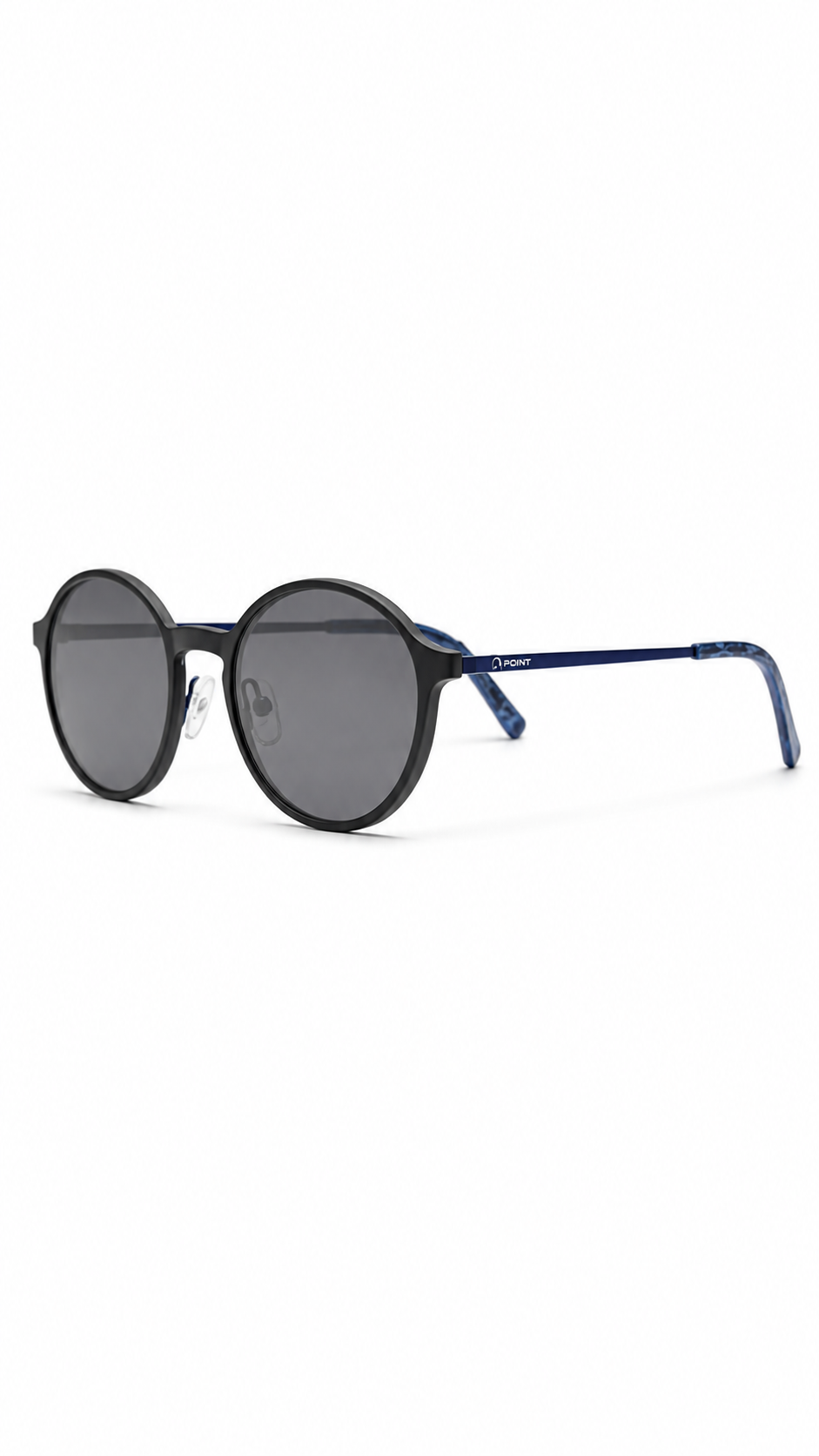 Round Satin Blue Optical Frames with Matte Black Magnetic Clip-On Sunglasses