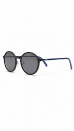 Round Satin Blue Optical Frames with Matte Black Magnetic Clip-On Sunglasses