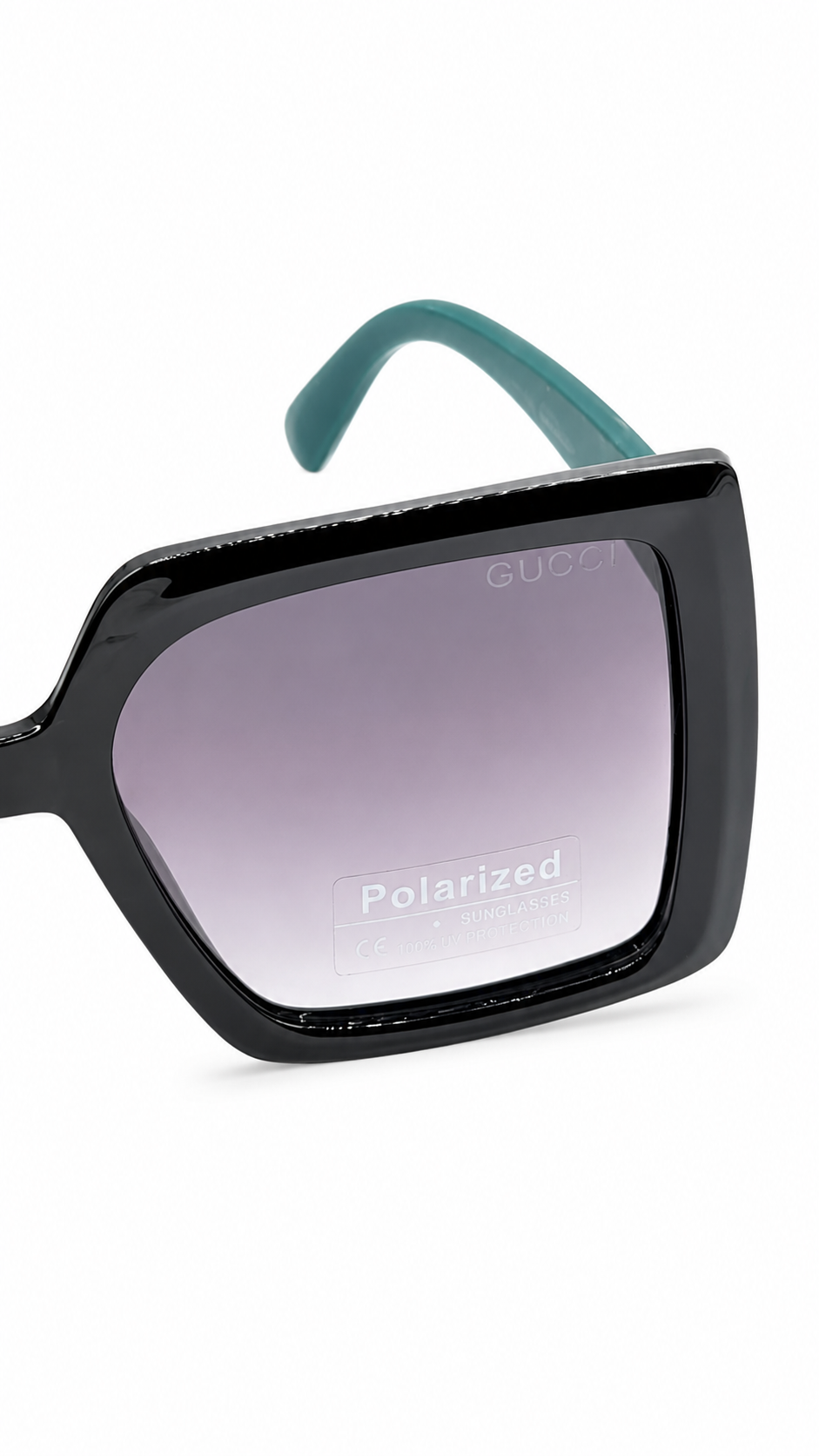 Gucci 338806 Square Oversized Sunglasses – Black Frame with Teal Temples (54mm)