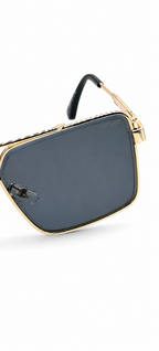 Versace 24054 Gold Double Bridge Square Navigator Sunglasses – Blue Lenses (58mm)