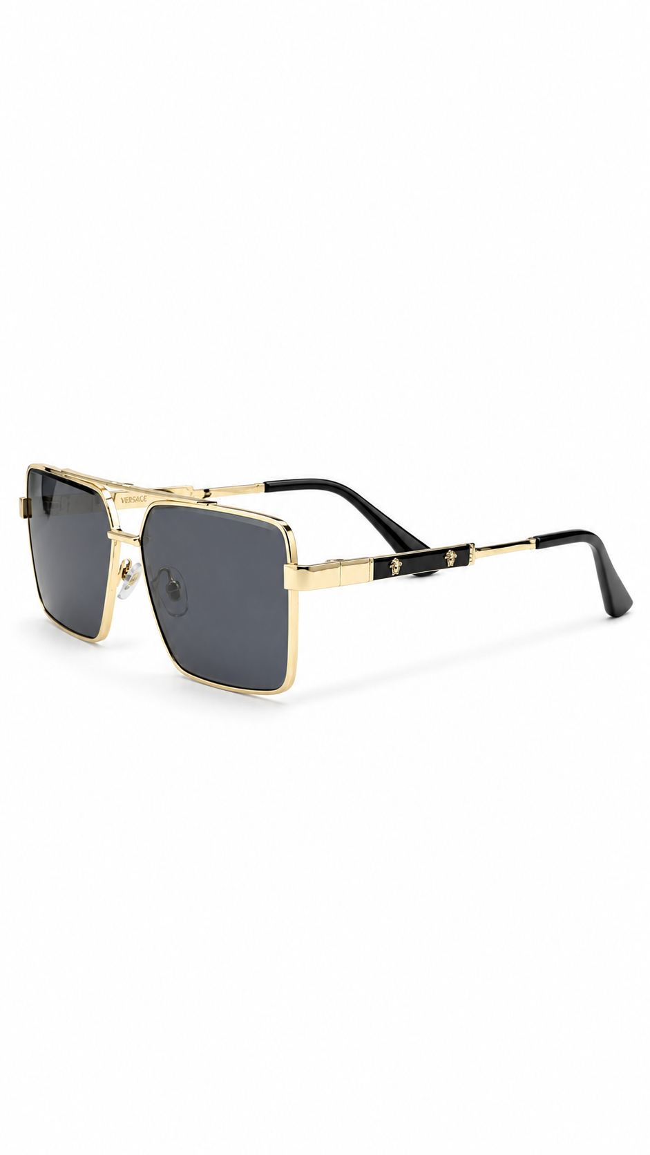 Versace 24054 Gold Double Bridge Square Navigator Sunglasses – Blue Lenses (58mm)