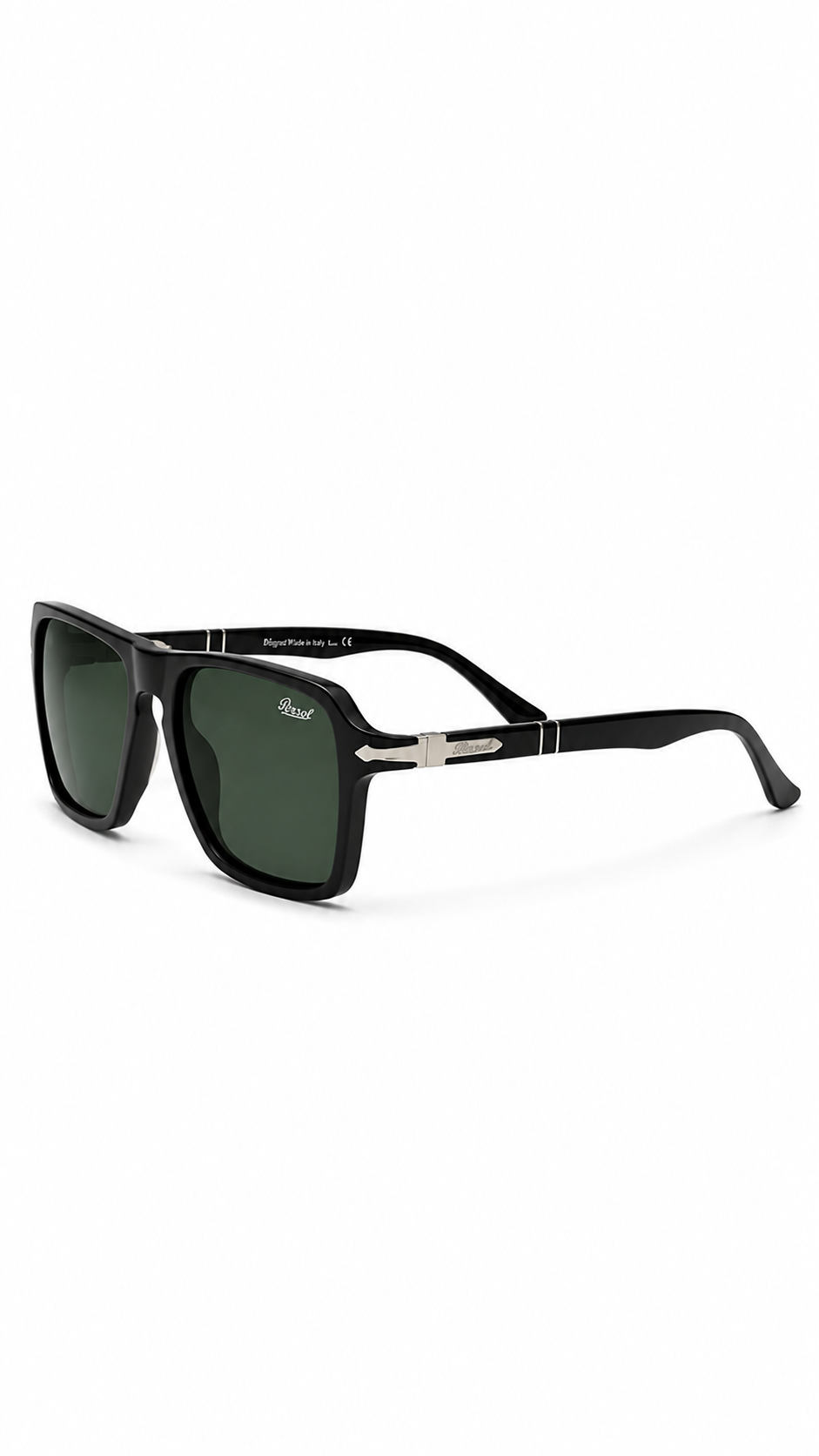 Persol PO3277S Matte Black Navigator Sunglasses with Dark Green Lenses (56mm)
