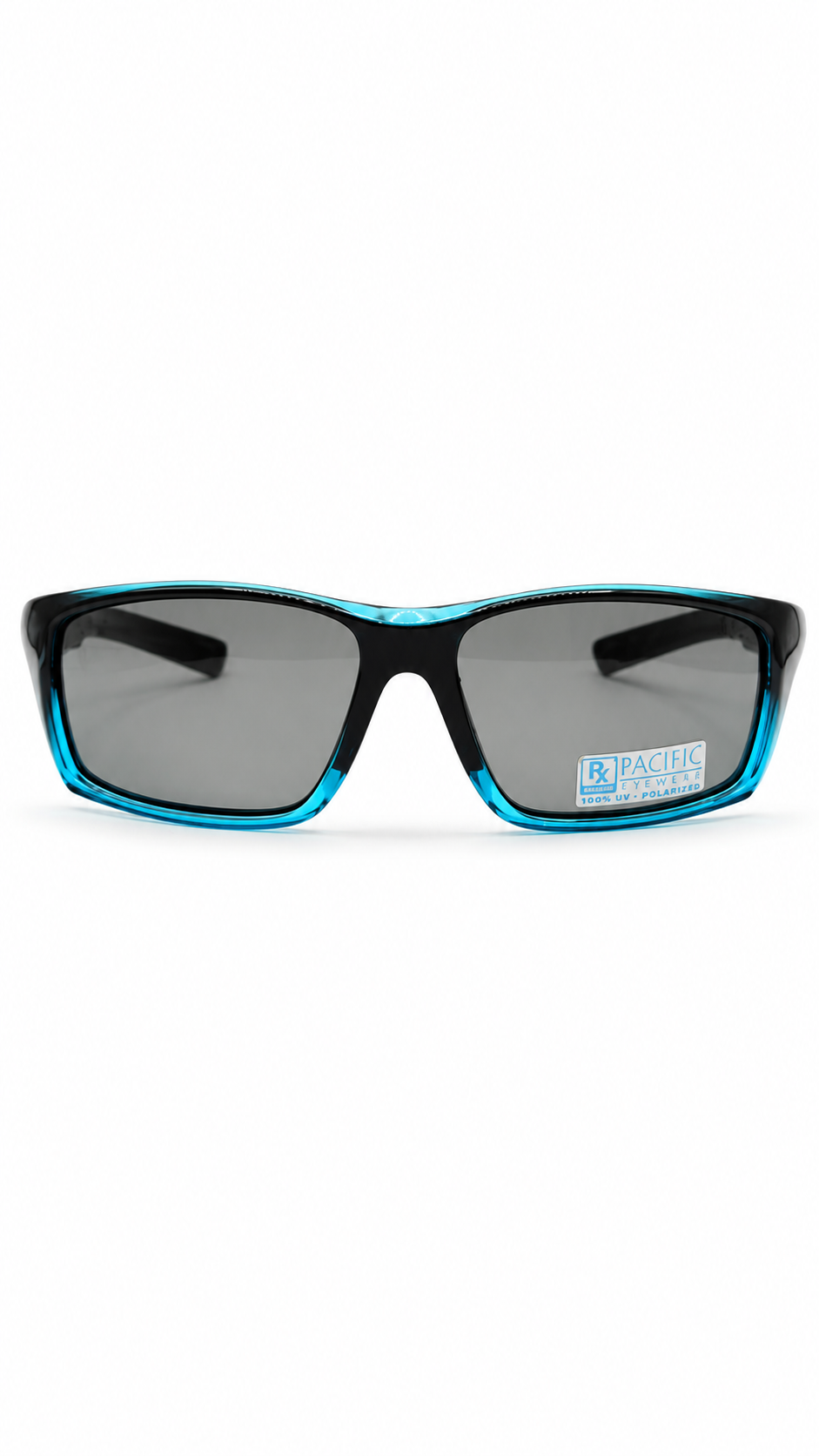 Pacific Traders Rectangular Sport Wrap Sunglasses – Glossy Black & Translucent Blue