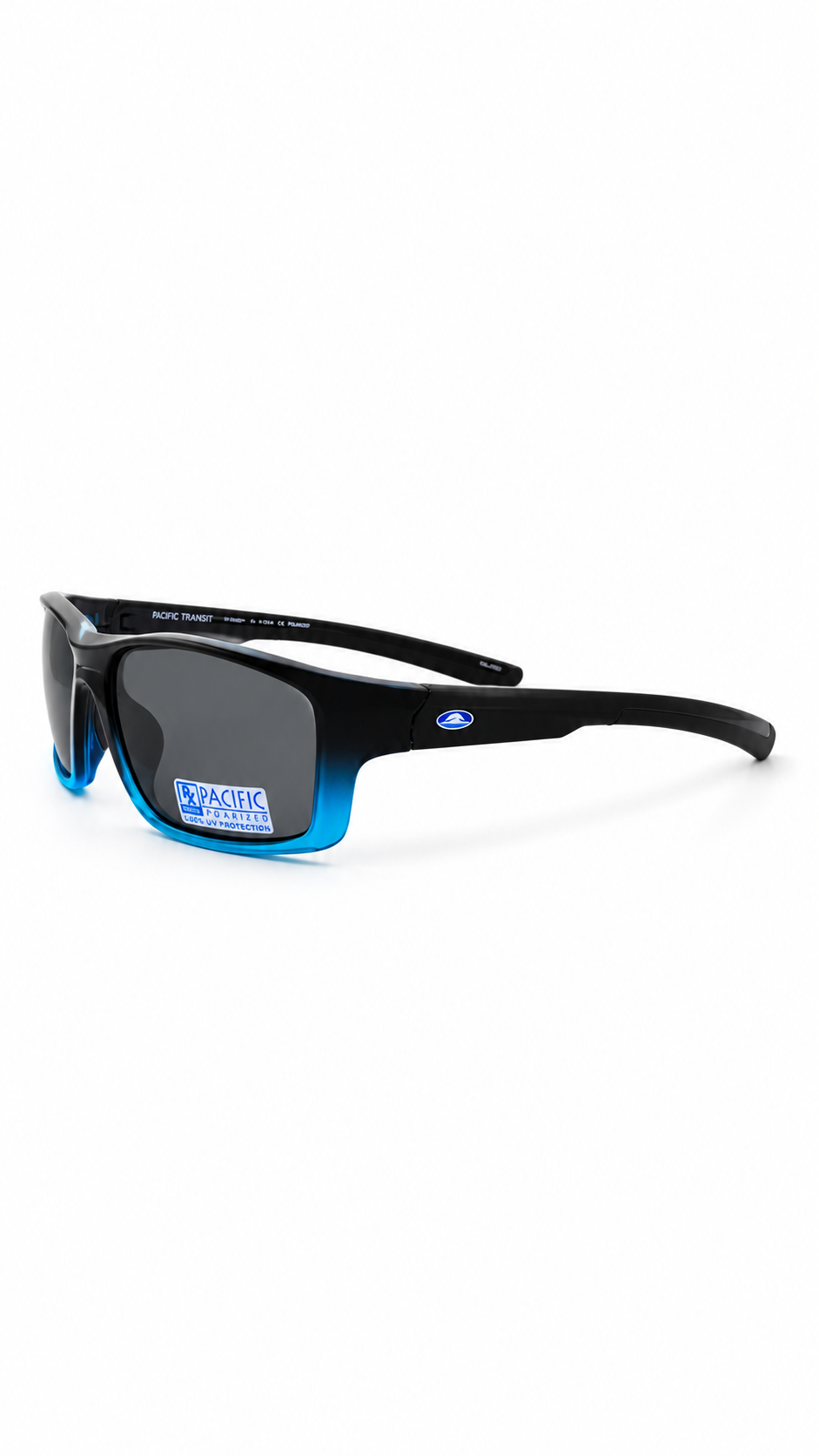 Pacific Traders Rectangular Sport Wrap Sunglasses – Glossy Black & Translucent Blue