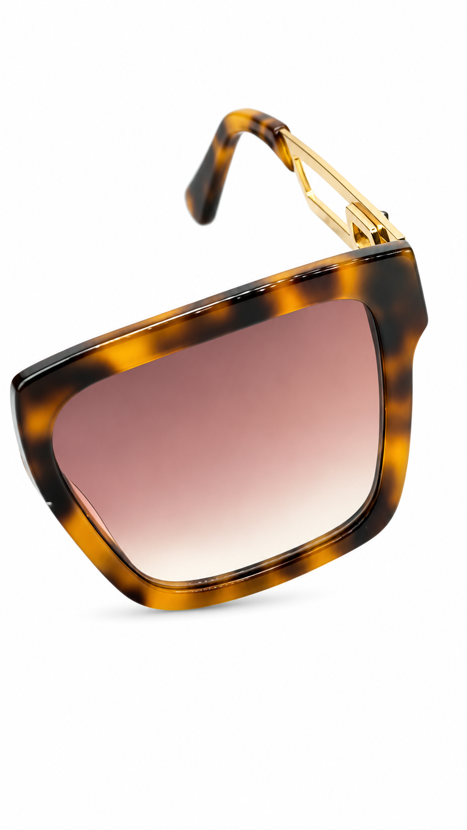 Louis Vuitton Z2097W Tortoiseshell Square Sunglasses with Gold LV Openwork Temples (56mm)