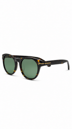 Tom Ford TF0522 Dark Tortoiseshell Round Sunglasses with Green Lenses (51mm)