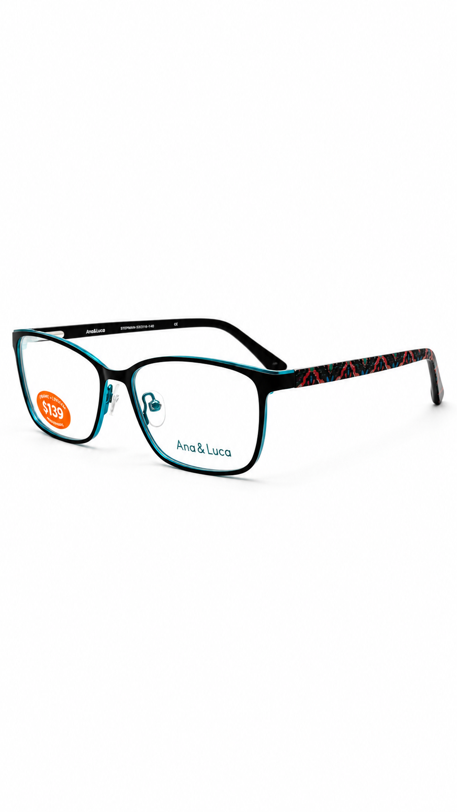 Ana & Luca STEFANIA BLU Black Teal Rectangular Women's Eyeglasses (54mm)