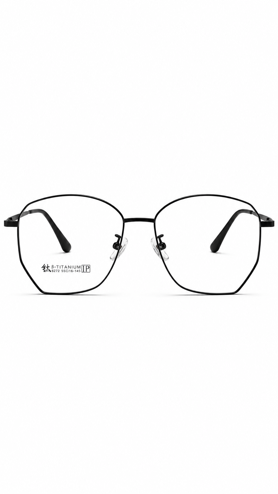 Beta-Titanium 8272 Matte Black Geometric Polygon Eyeglasses (55mm)