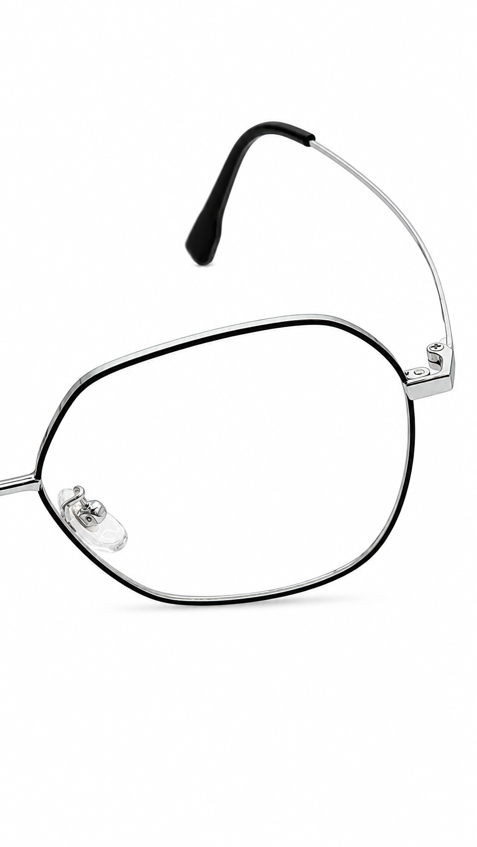 Beta-Titanium 8351 Silver & Black Geometric Polygon Eyeglasses (55mm)