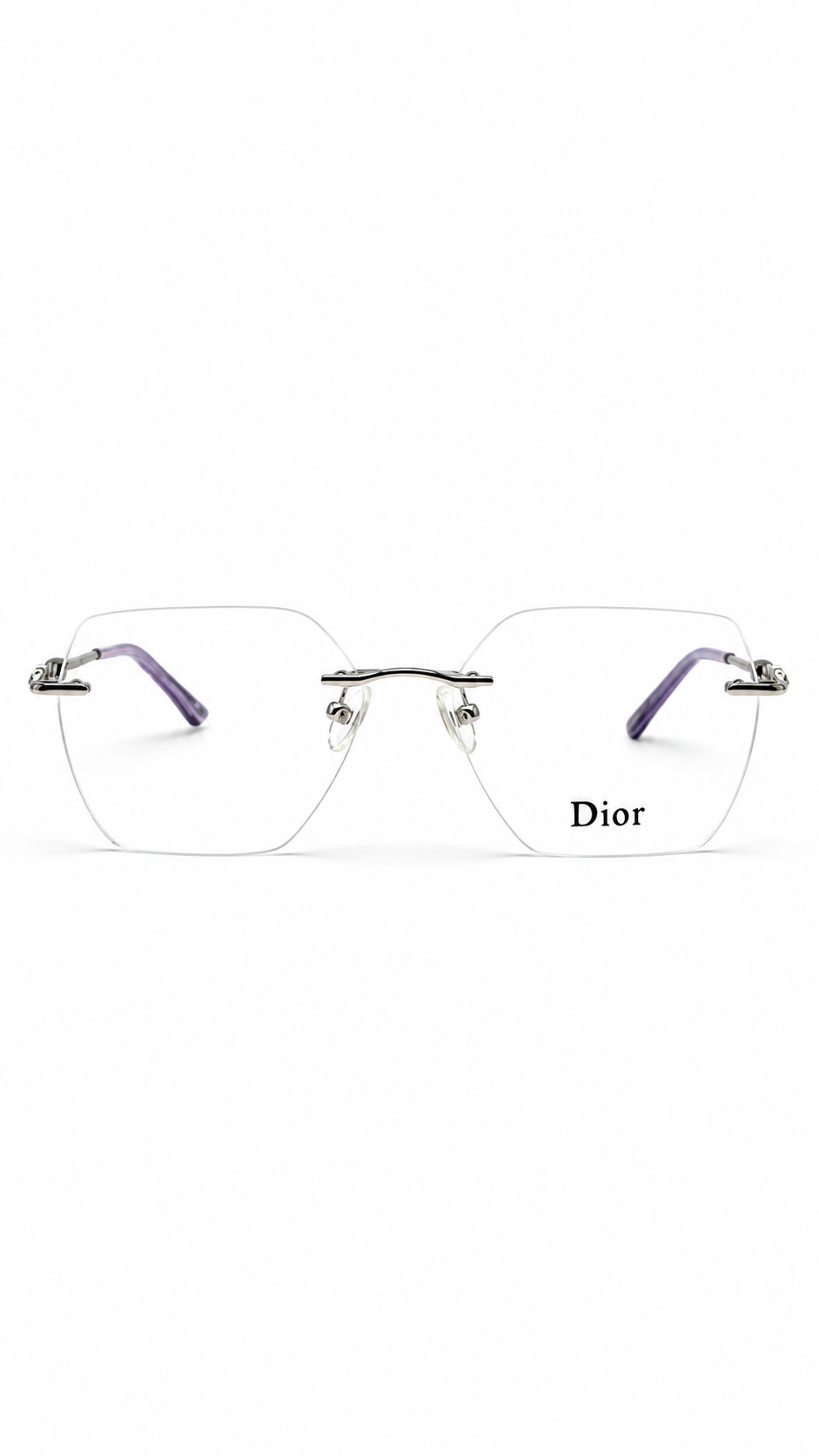 Dior A4013 Silver Rhinestone Rimless Geometric Eyeglasses (53mm)