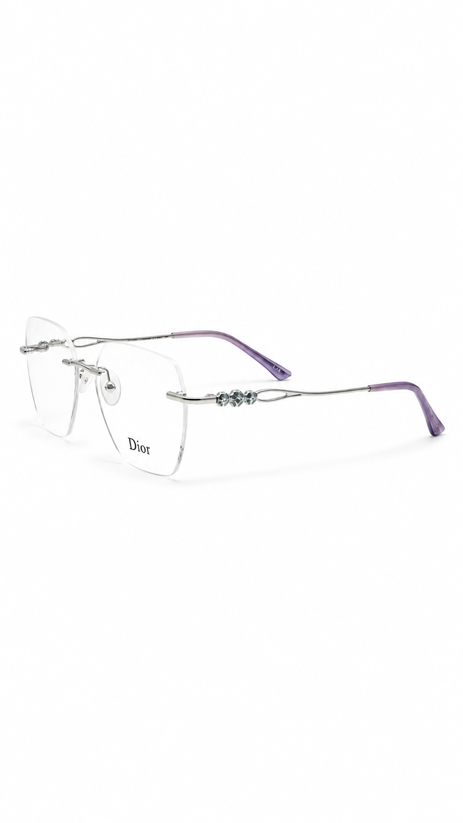 Dior A4013 Silver Rhinestone Rimless Geometric Eyeglasses (53mm)
