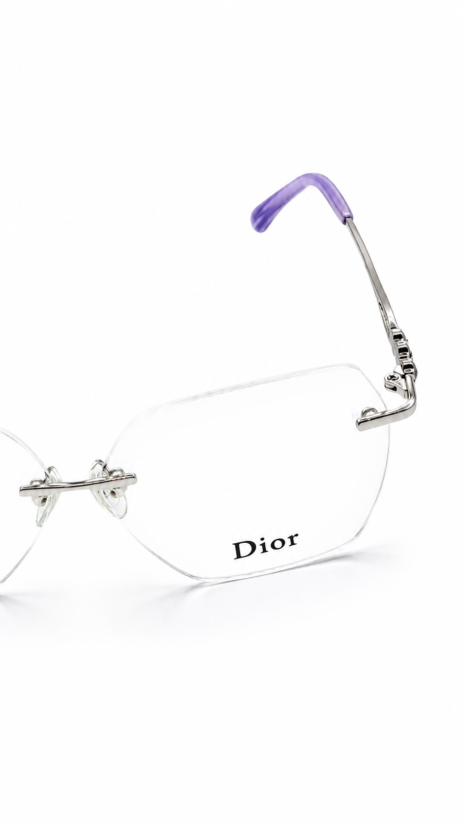 Dior A4013 Silver Rhinestone Rimless Geometric Eyeglasses (53mm)