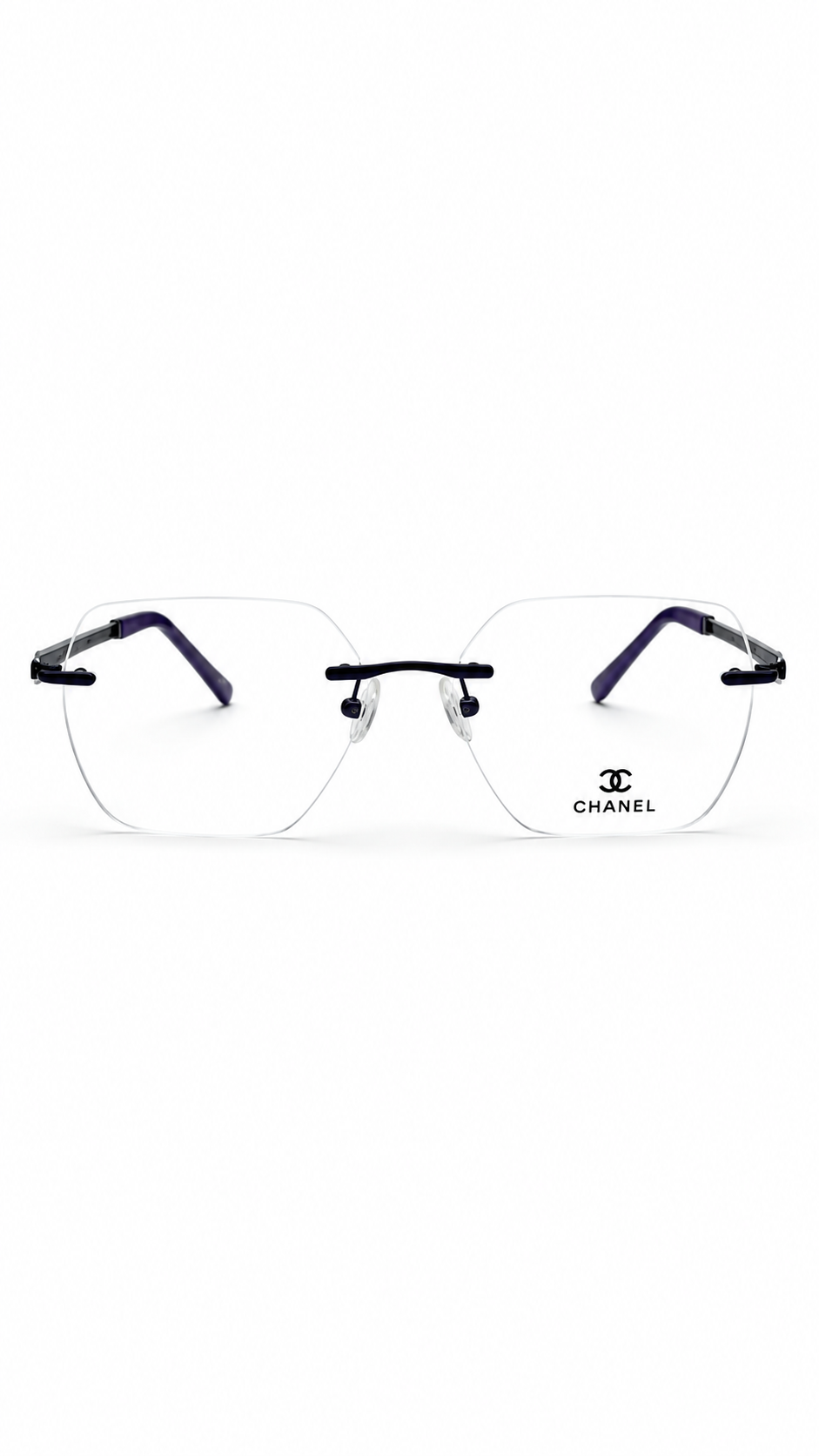 CHANEL A3006 Metallic Purple Rimless Geometric Eyeglasses (53mm)