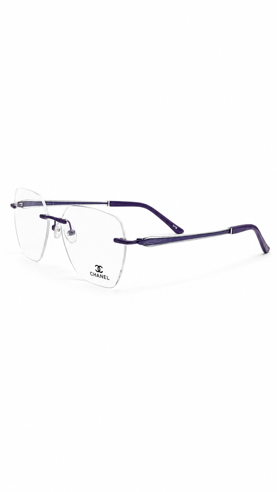 CHANEL A3006 Metallic Purple Rimless Geometric Eyeglasses (53mm)