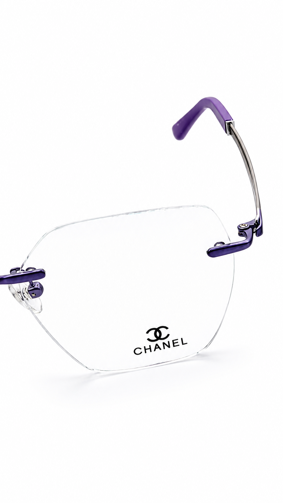 CHANEL A3006 Metallic Purple Rimless Geometric Eyeglasses (53mm)