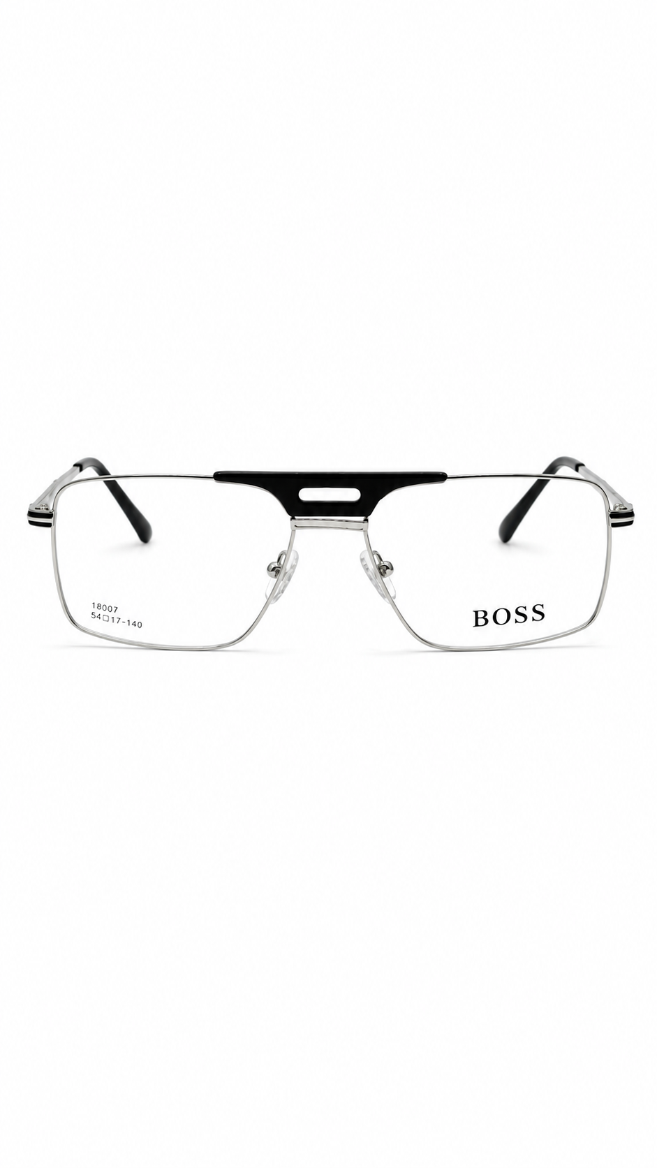 BOSS 18007 Silver & Black Double-Bridge Navigator Eyeglasses (54mm)
