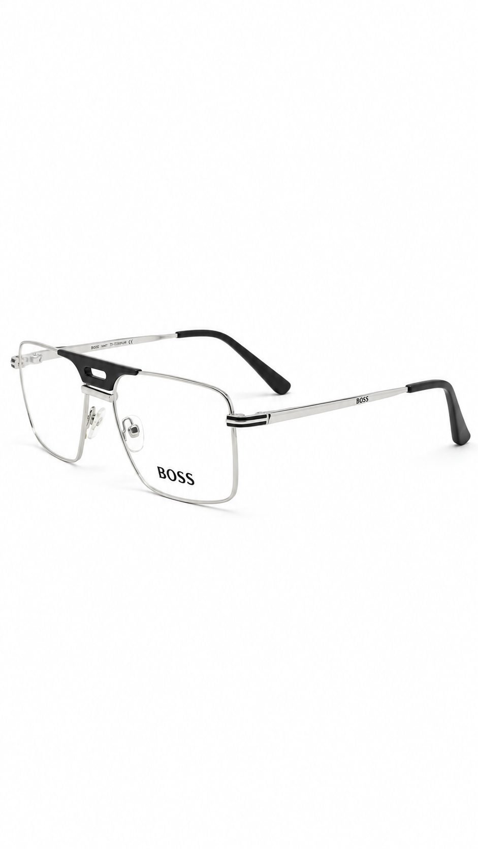 BOSS 18007 Silver & Black Double-Bridge Navigator Eyeglasses (54mm)