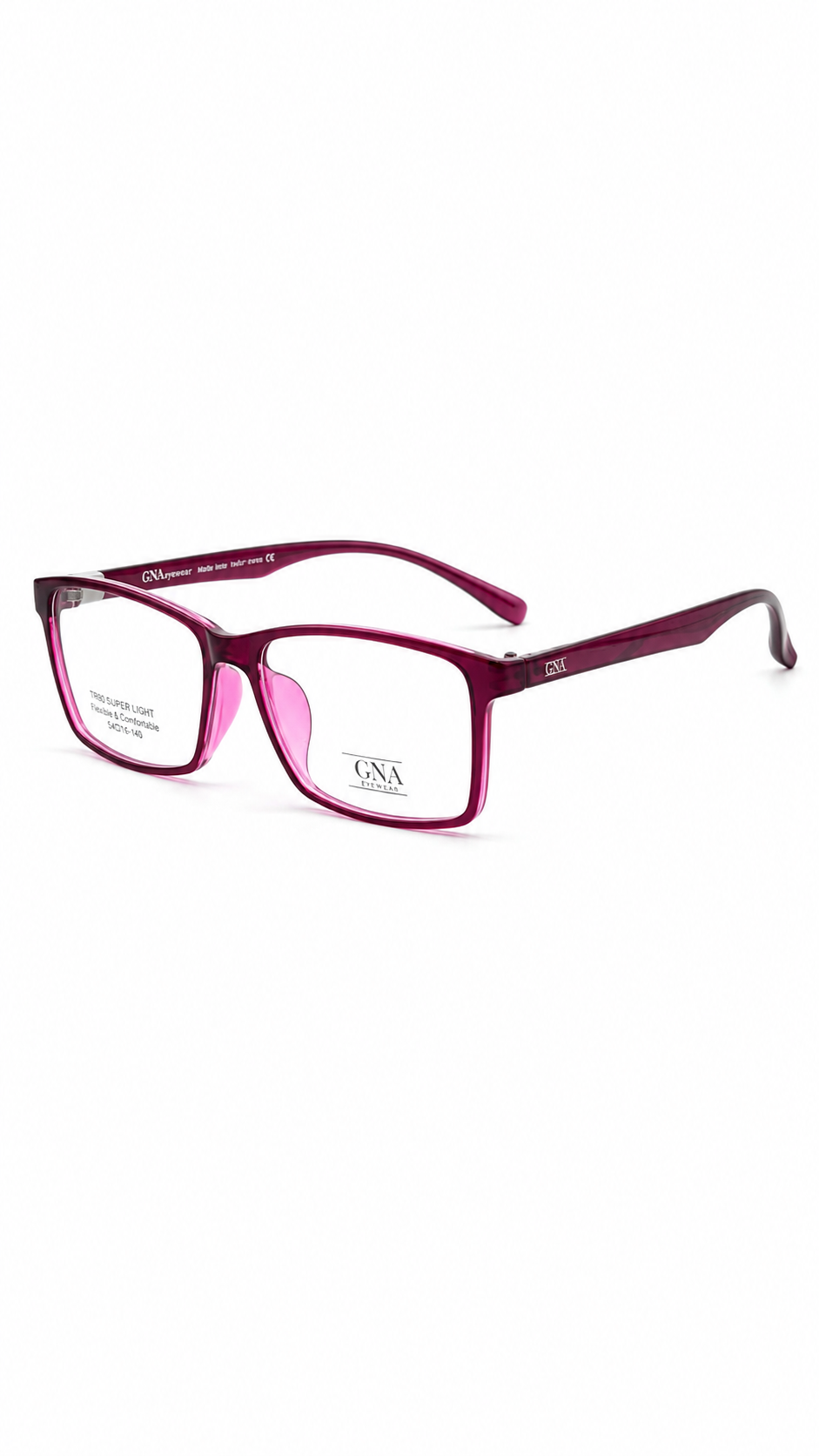 GNA Eyewear GNA-1014GH Translucent Burgundy Rectangular Glasses (55mm)