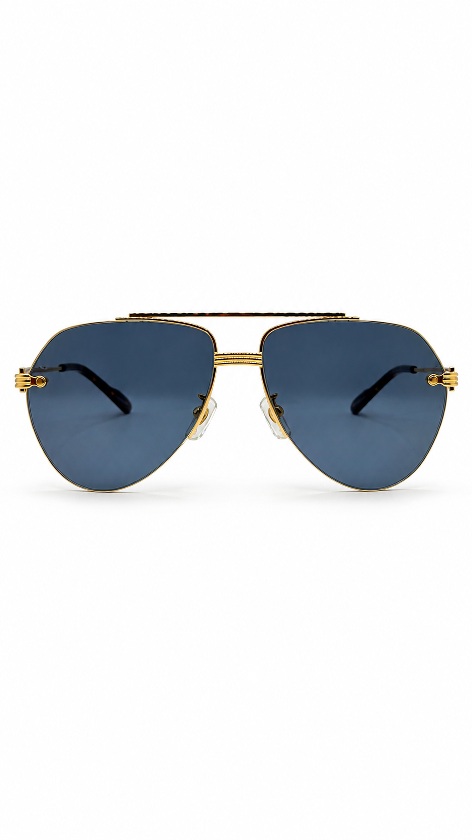 Cartier CT0427 004 Gold Rimless Aviator Sunglasses with Blue-Grey Lenses