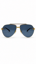 Cartier CT0427 004 Gold Rimless Aviator Sunglasses with Blue-Grey Lenses