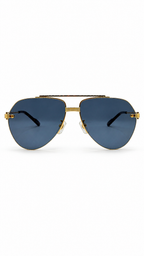 Cartier CT0427 004 Gold Rimless Aviator Sunglasses with Blue-Grey Lenses